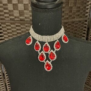 Elegant Red and Silver Teardrop Necklace